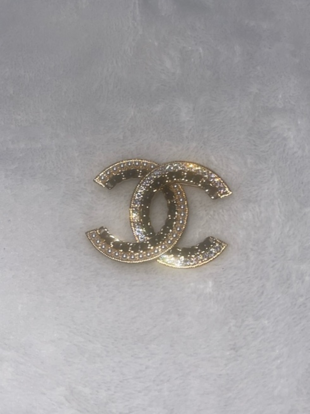 Gold-Tone Interlocking Brooch with Crystals